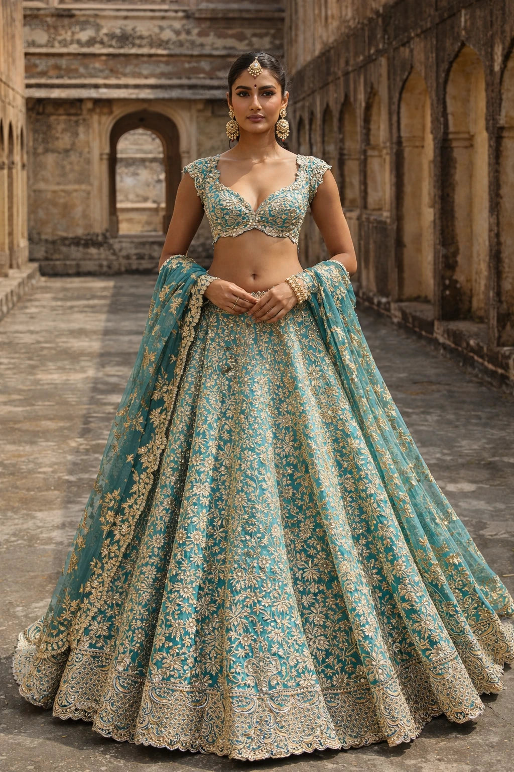 Elegant Devayani Lehenga Set by Kathaa, featuring intricate embroidery and vibrant colors for wedding and festive occasions.