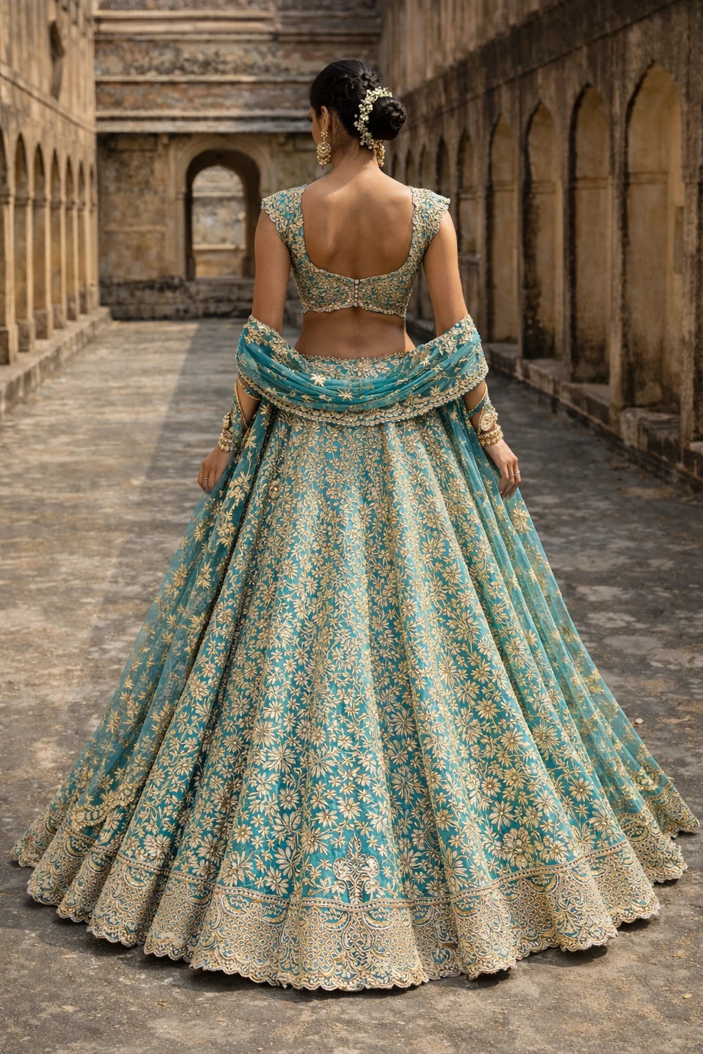 Elegant Devayani Lehenga Set by Kathaa, featuring intricate embroidery and vibrant colors for wedding and festive occasions.