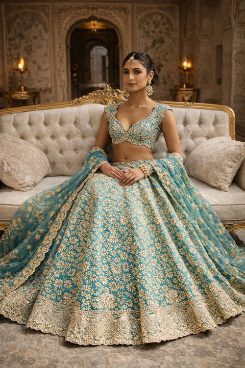 Devayani Lehenga Set by Kathaa, elegant designer wedding and festive lehenga with intricate embroidery and vibrant colors.