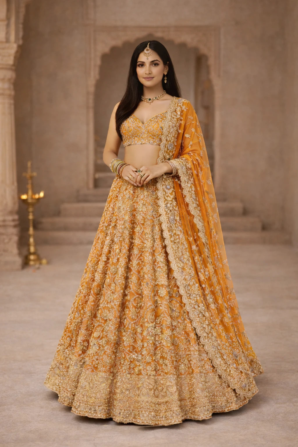Arunika Lehenga Set – Designer Orange Wedding & Festive Lehenga | Kathaa