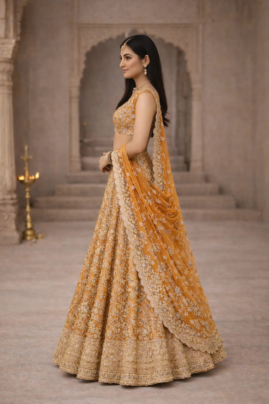 Arunika Lehenga Set – Designer Orange Wedding & Festive Lehenga | Kathaa