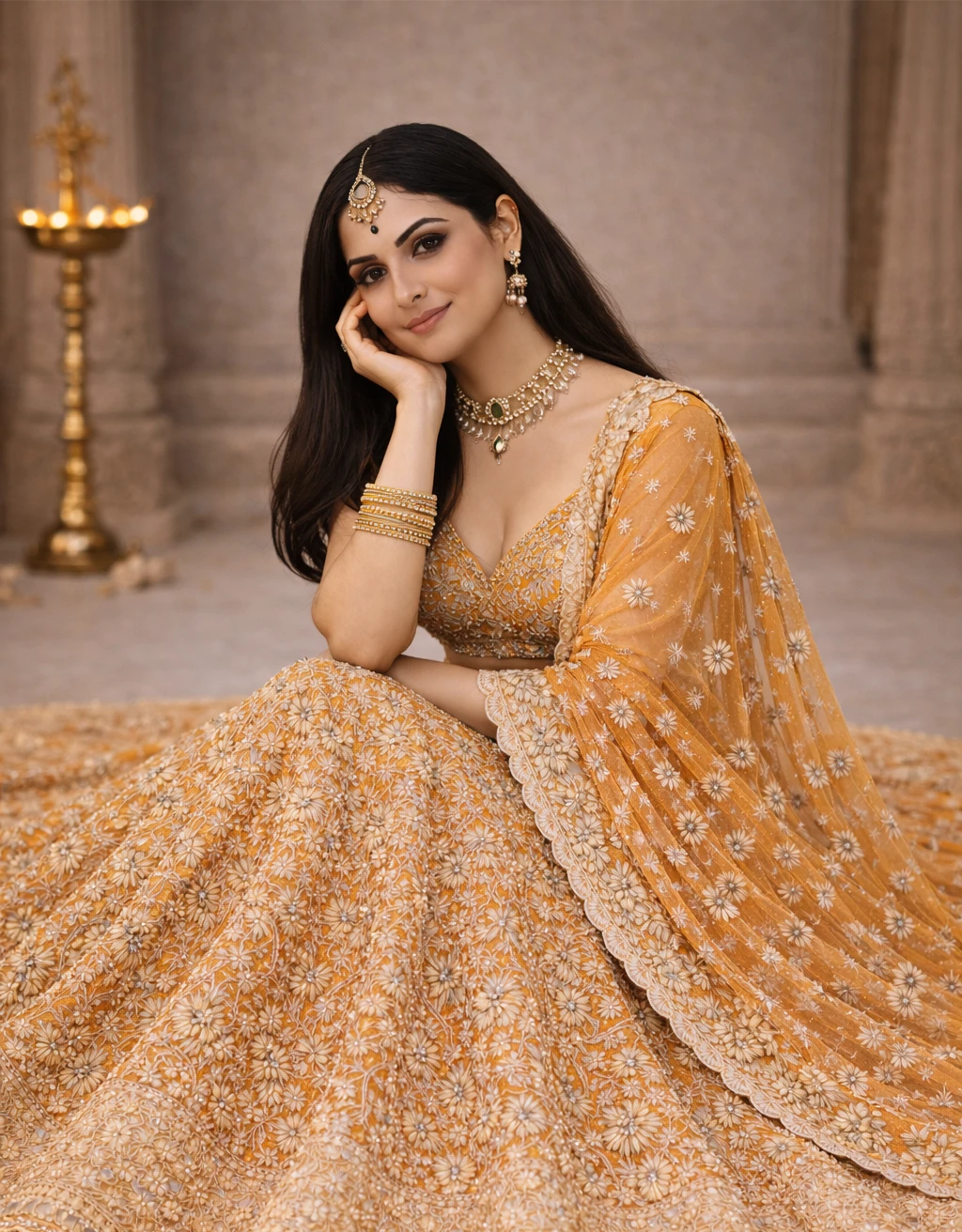 Ensemble Lehenga Arunika – Lehenga de mariage et festif orange de créateur | Kathaa