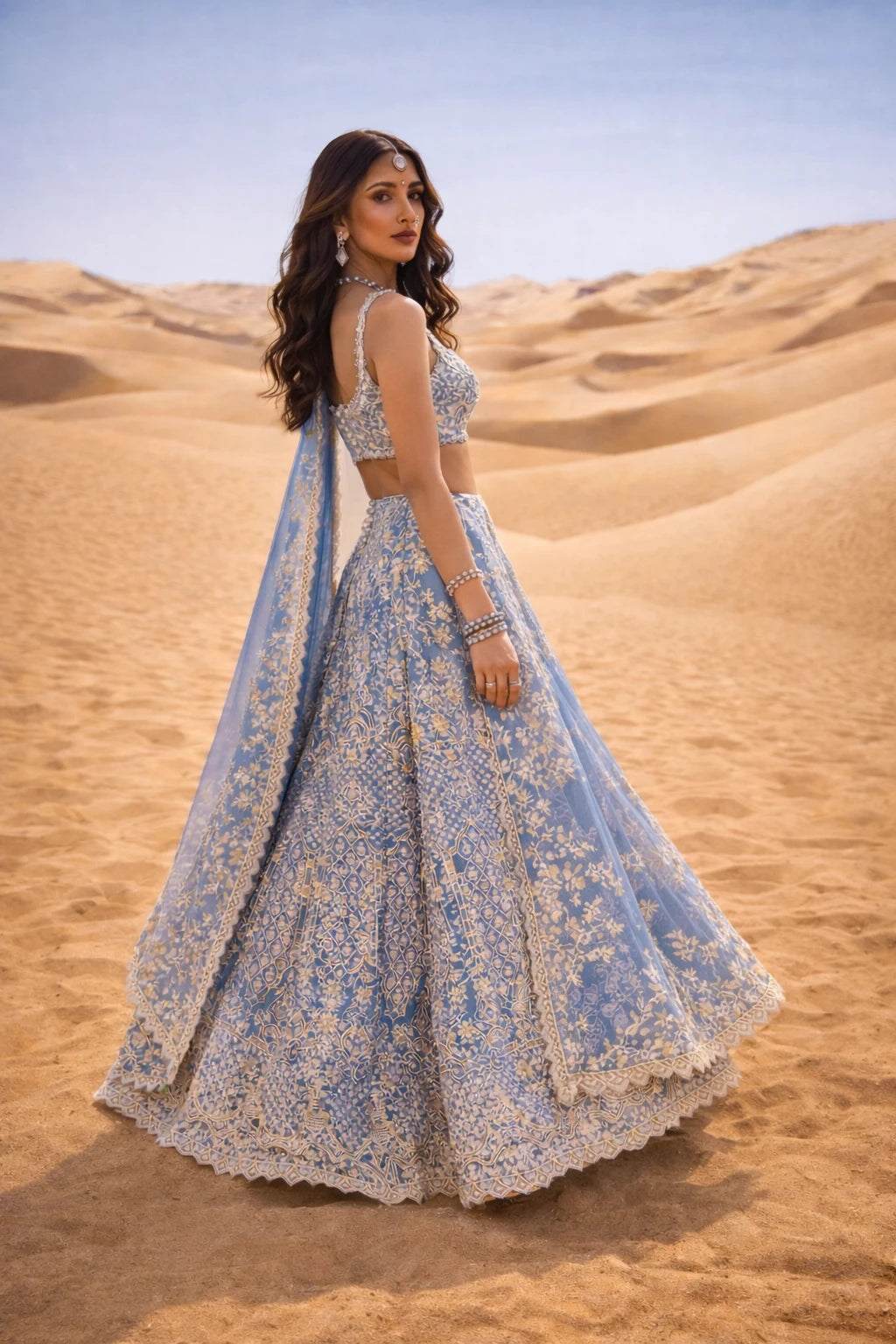 Elegant blue Neelika Lehenga Set by Kathaa, featuring intricate embroidery for wedding and festive occasions.