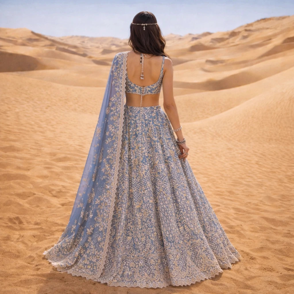 Blue Neelika Lehenga Set by Kathaa, designer wedding and festive Indian lehenga with intricate embroidery and traditional style.