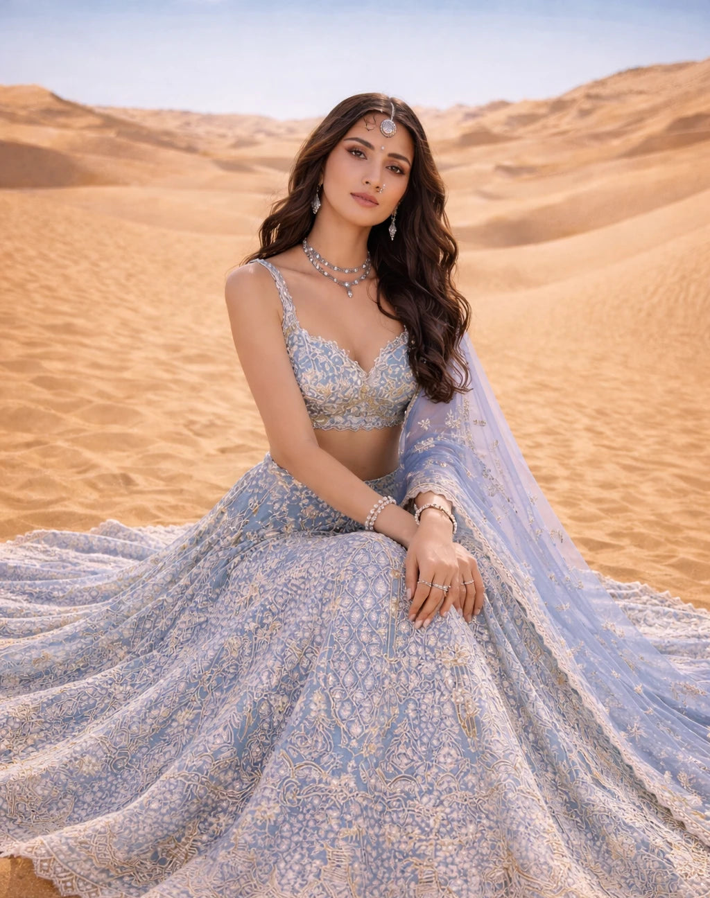 Blue Neelika Lehenga Set by Kathaa featuring intricate embroidery, perfect for wedding and festive occasions, displayed on a model.