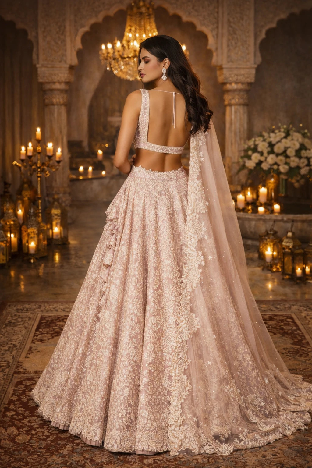 Elegant blush pink Vamika bridal lehenga by Kathaa with intricate embroidery and luxurious fabric for weddings and special occasions.