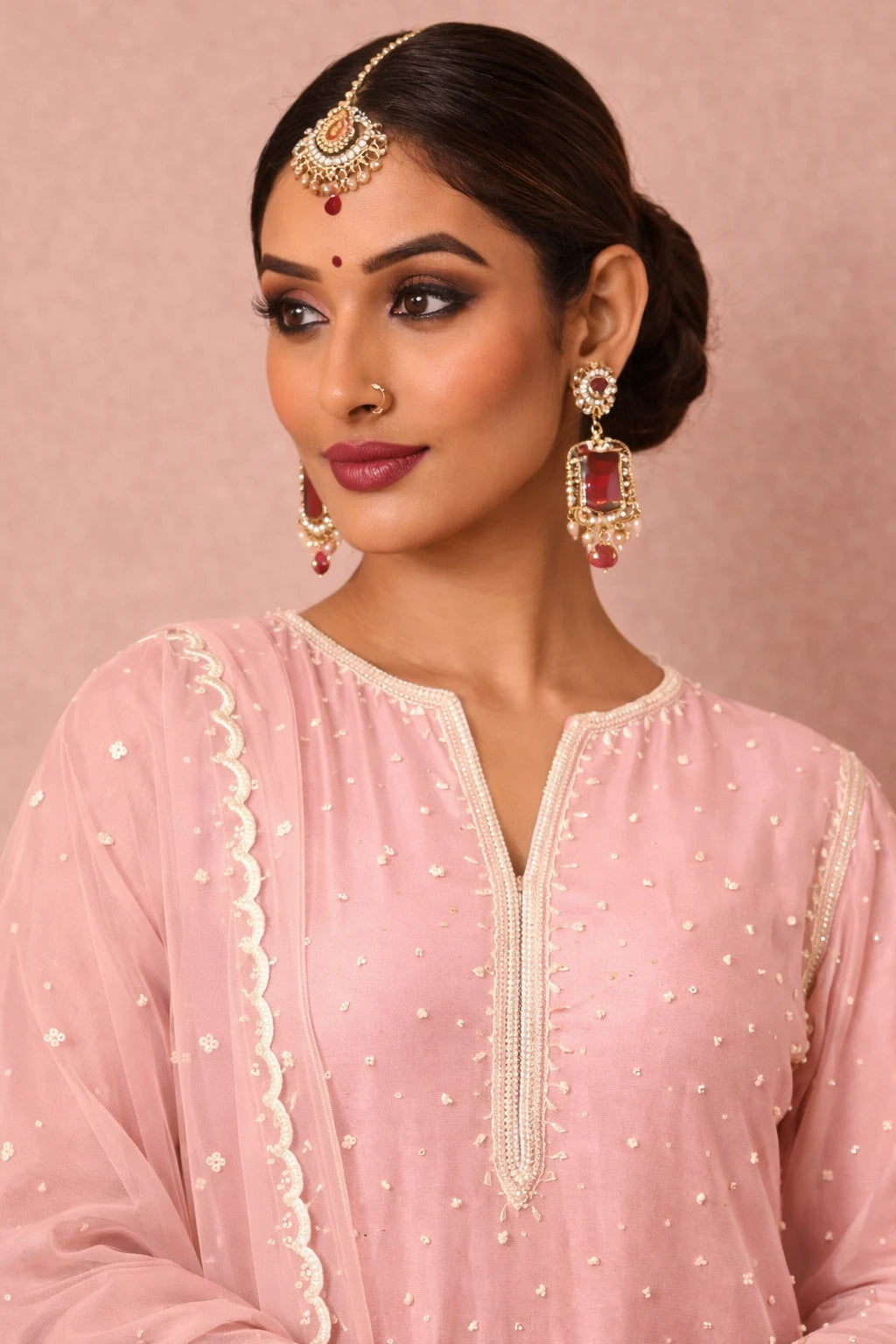 Conjunto de kurta Avika – Conjunto de kurta étnico de diseñador en rosa palo con dupatta | Kathaa