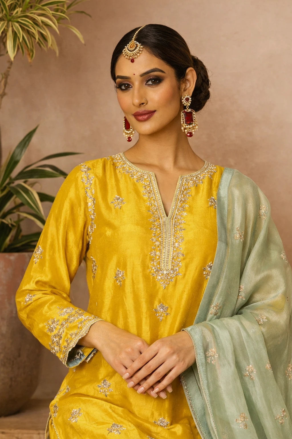 Ensemble Kurta Harini – Ensemble Kurta Ethnique Jaune Designer avec Dupatta | Kathaa