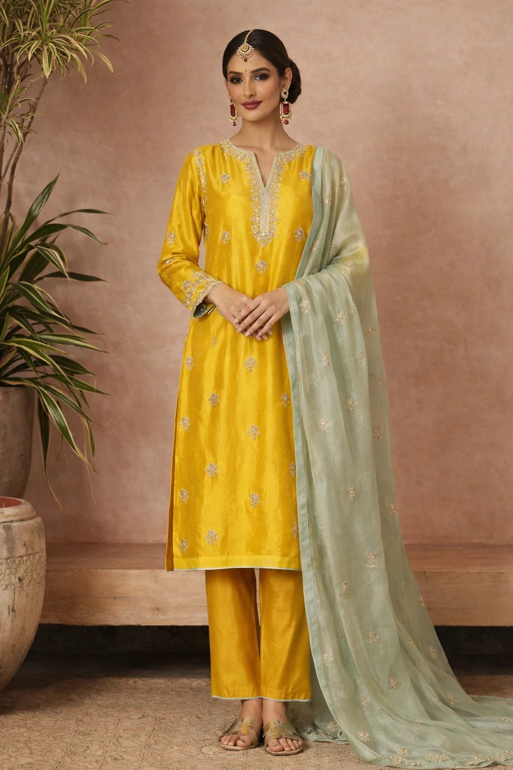 Ensemble Kurta Harini – Ensemble Kurta Ethnique Jaune Designer avec Dupatta | Kathaa