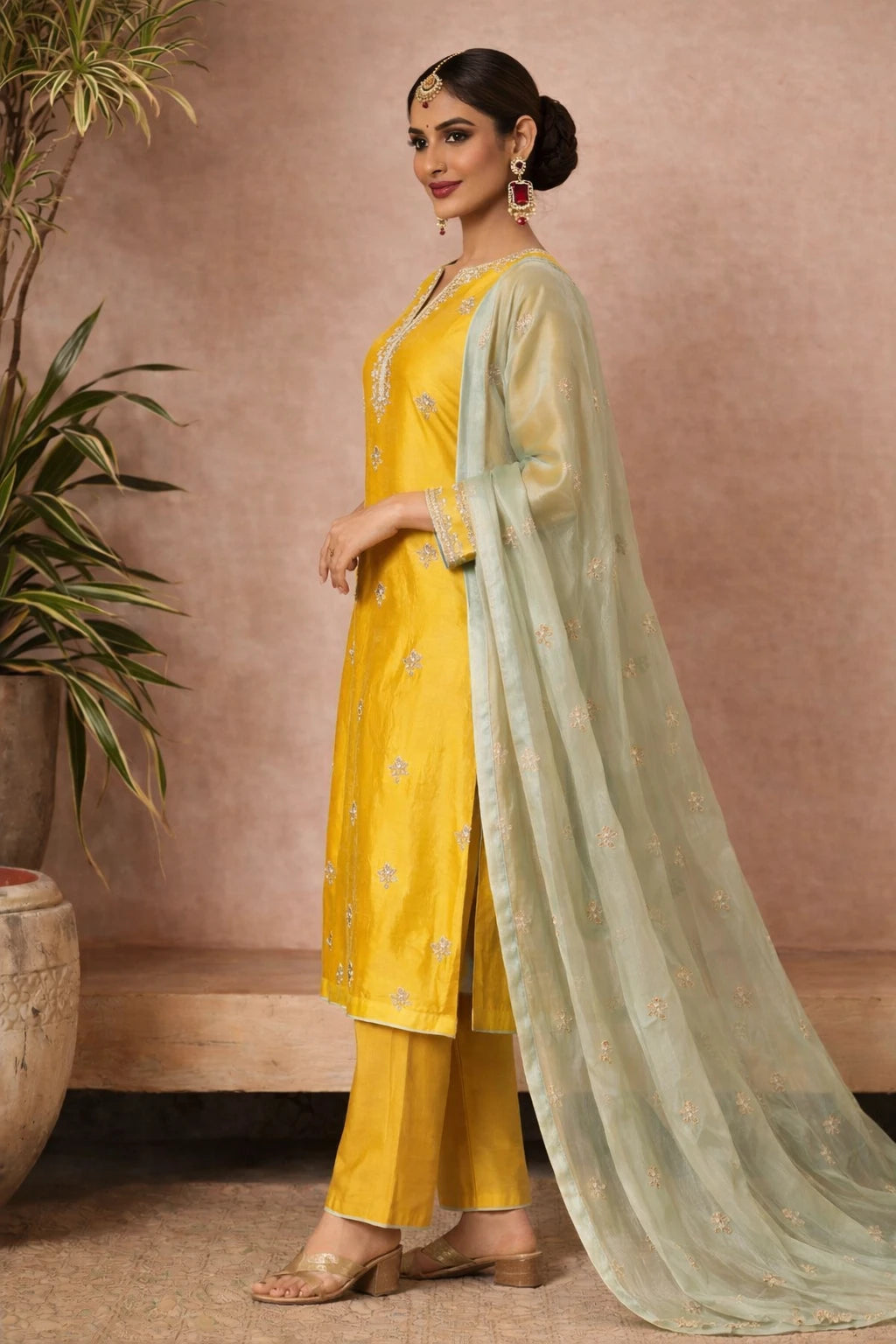 Ensemble Kurta Harini – Ensemble Kurta Ethnique Jaune Designer avec Dupatta | Kathaa