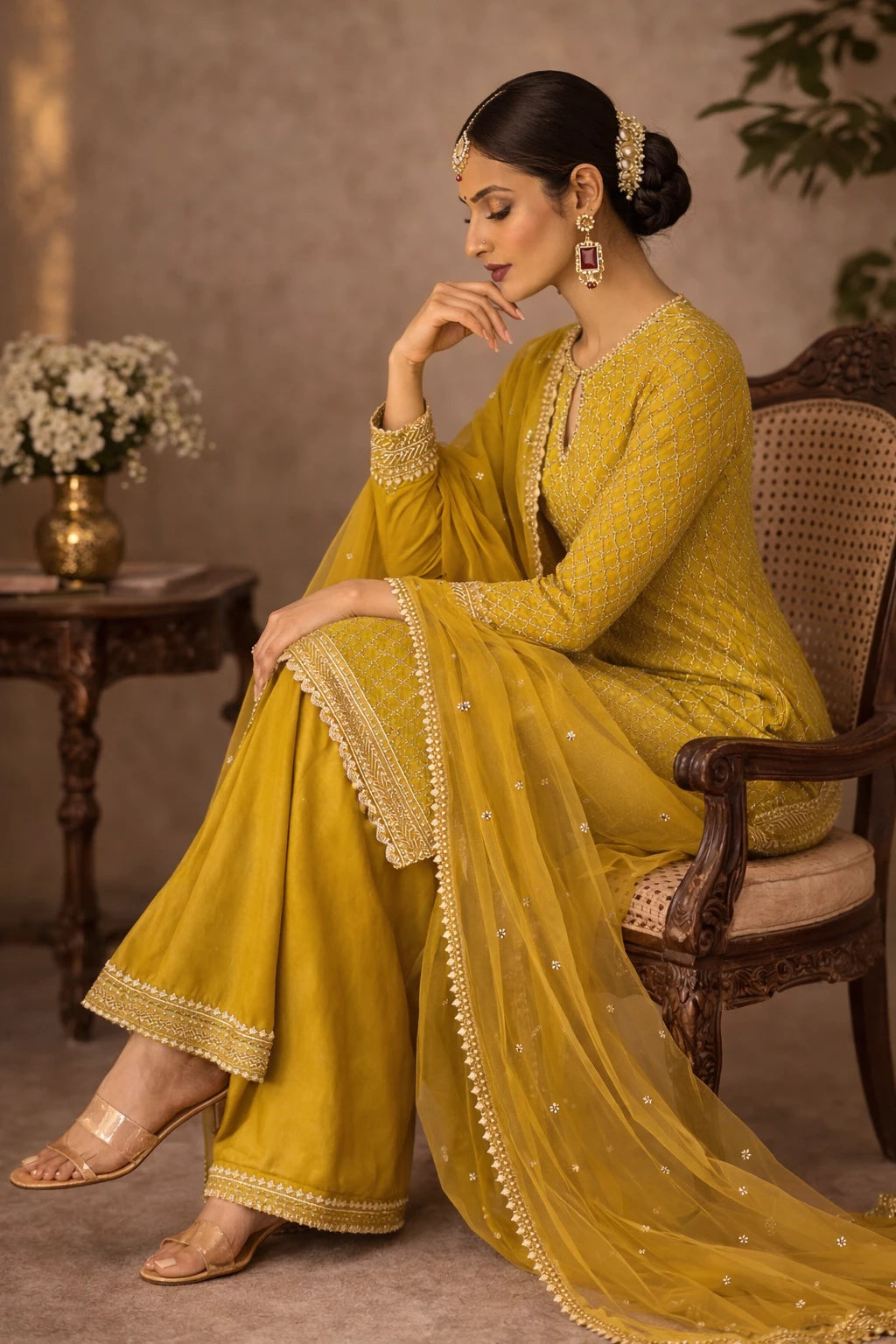 Kanika Kurta Set – Designer Mustard Yellow Festive Kurta Set with Dupatta | Kathaa