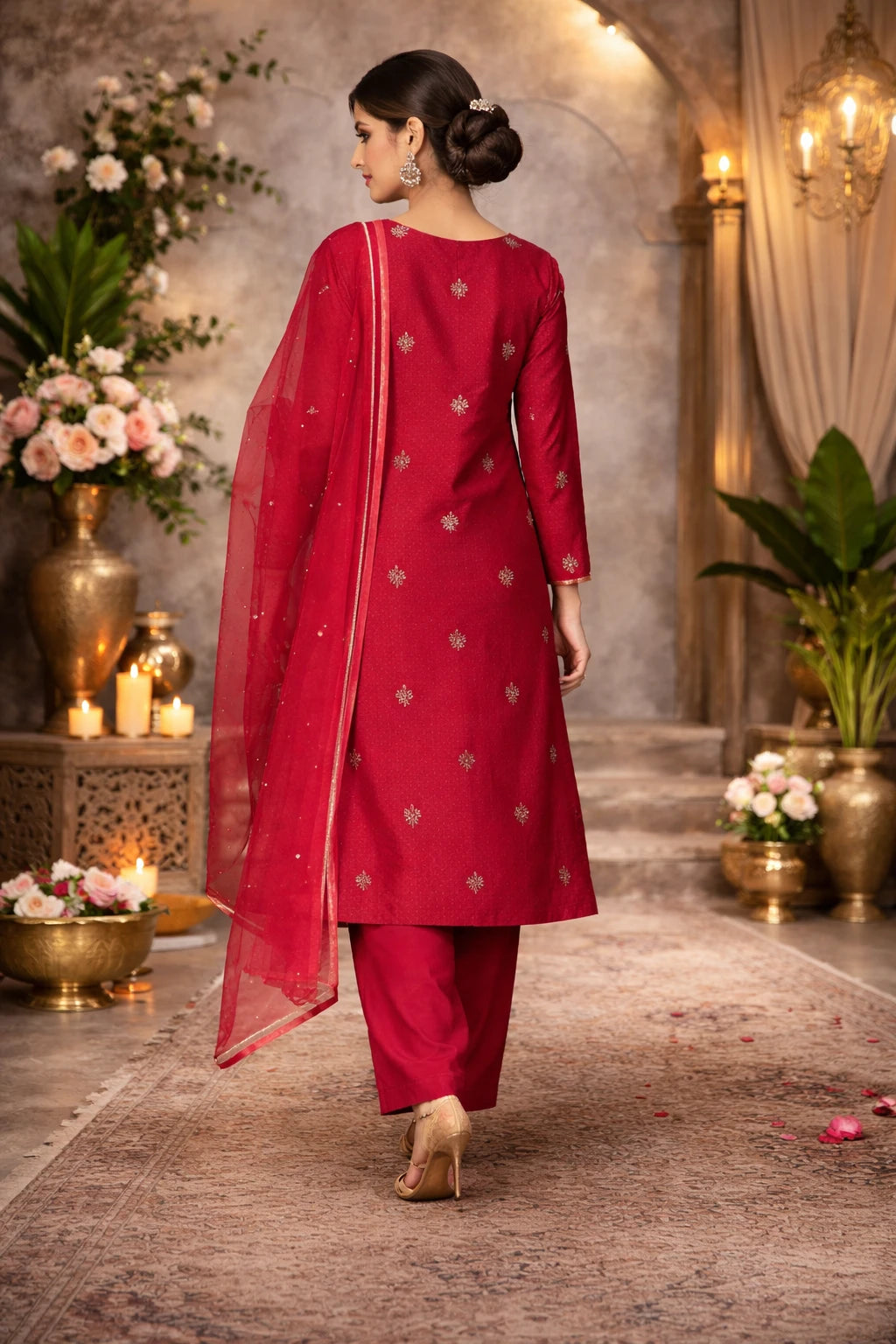 Kumudini Kurta Set – Designer Crimson Pink Festive Kurta Set with Dupatta | Kathaa