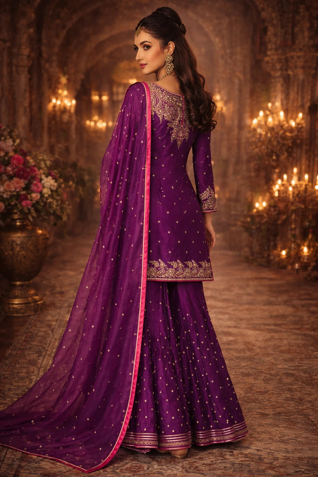 Ensemble kurta Rajvika – Ensemble kurta violet festif de créateur avec dupatta | Kathaa