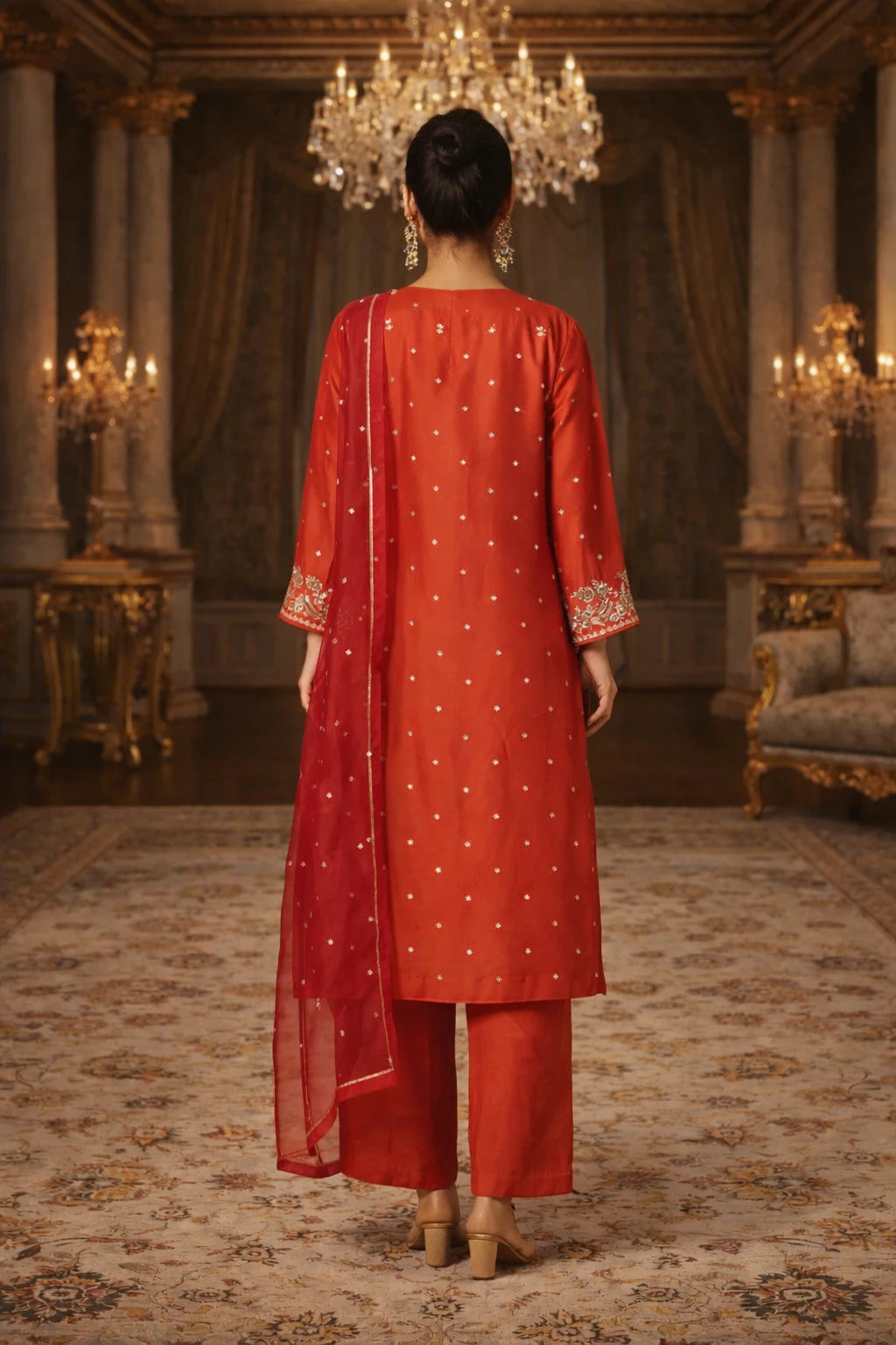 Sindura Kurta Set – Designer Red Festive Kurta Set with Dupatta | Kathaa