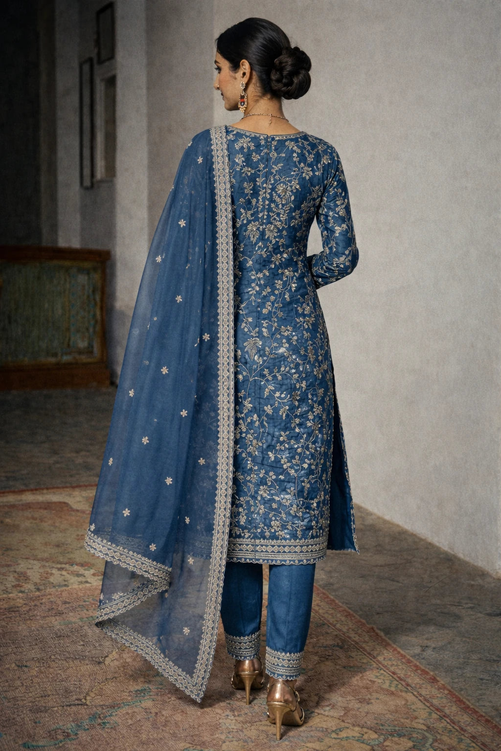 Neelanshi Kurta Set – Designer Blue Festive Kurta Set with Dupatta | Kathaa