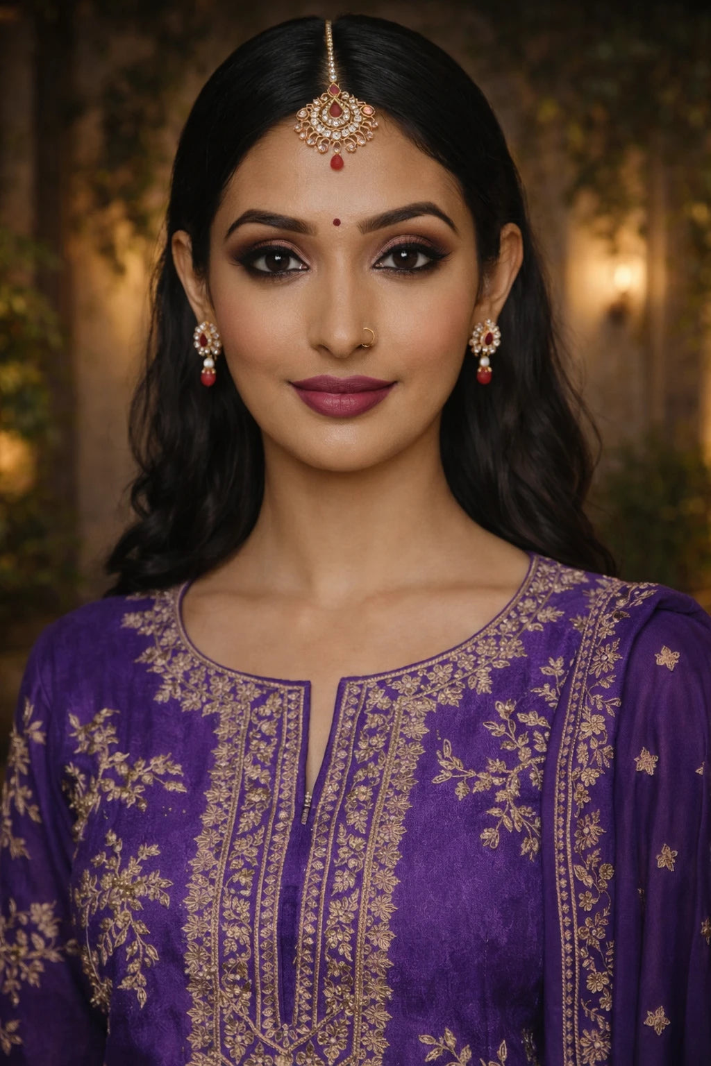 Close-up of Kathaa Varnika purple designer kurta set with intricate embroidery and matching dupatta, perfect for festive occasions.