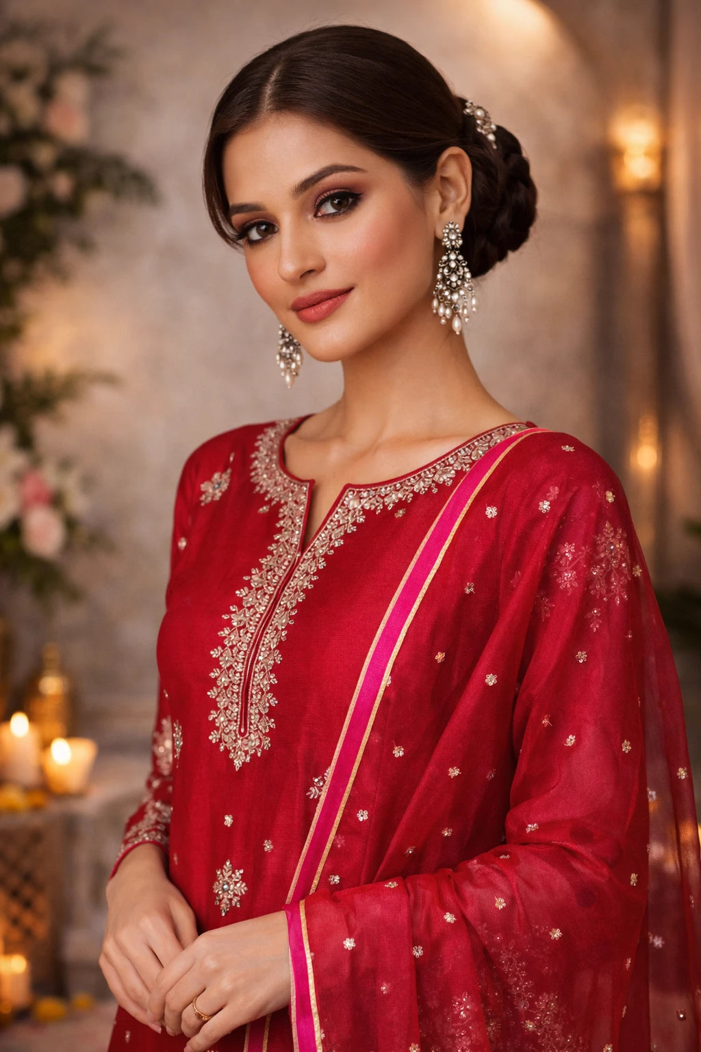 Kumudini Kurta Set – Designer Crimson Pink Festive Kurta Set with Dupatta | Kathaa