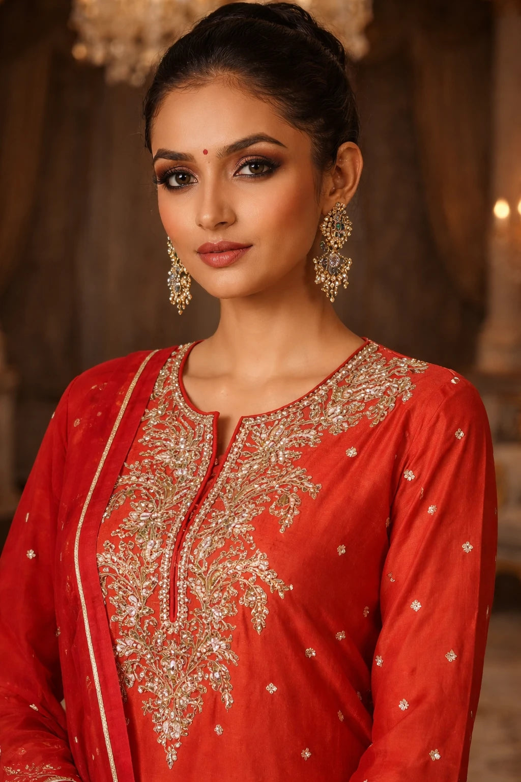 Sindura Kurta Set – Designer Red Festive Kurta Set with Dupatta | Kathaa