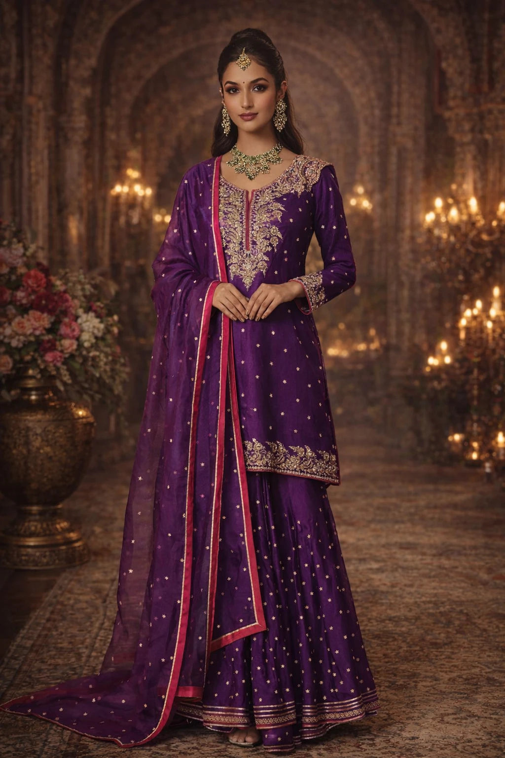 Ensemble kurta Rajvika – Ensemble kurta violet festif de créateur avec dupatta | Kathaa