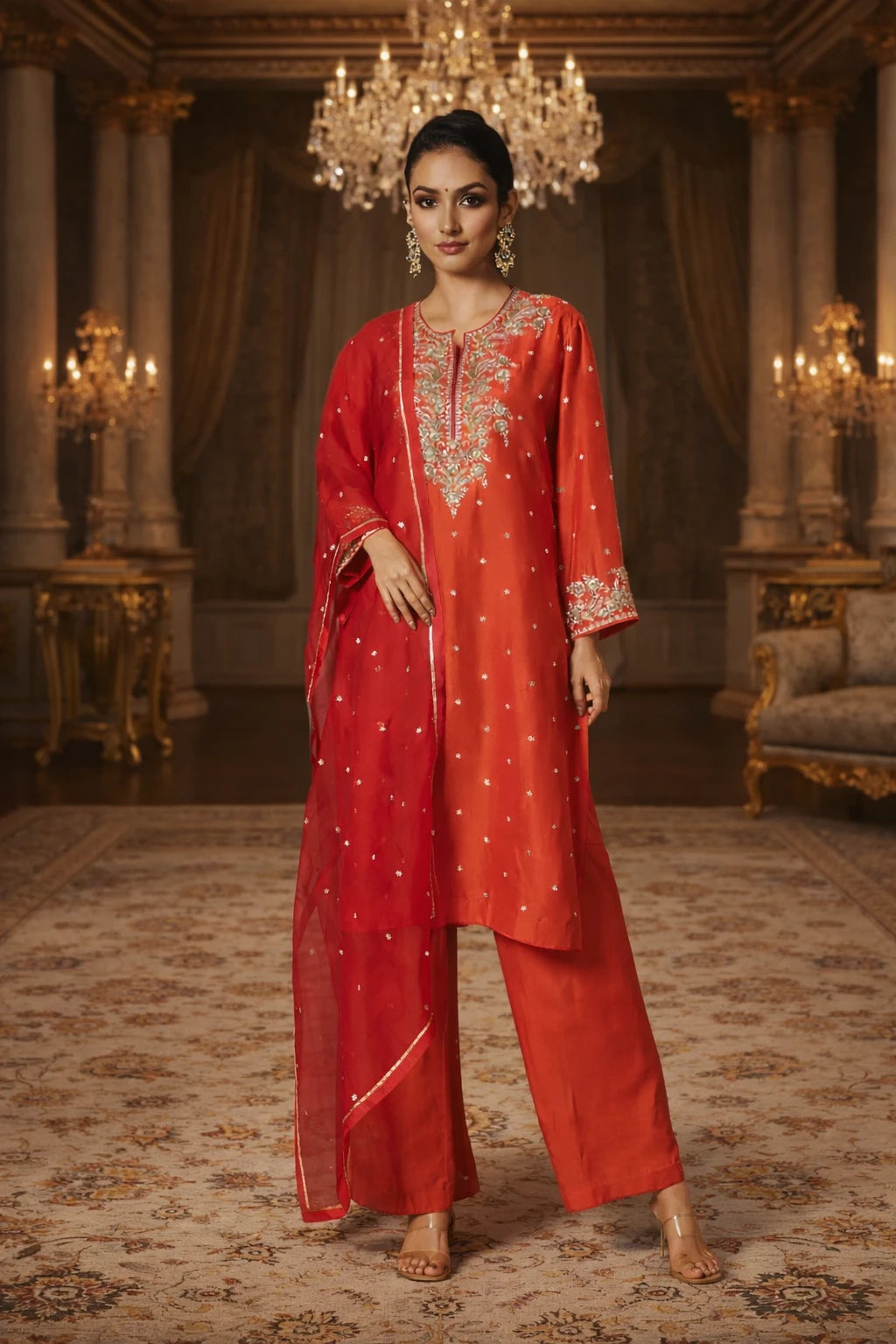 Sindura Kurta Set – Designer Red Festive Kurta Set with Dupatta | Kathaa