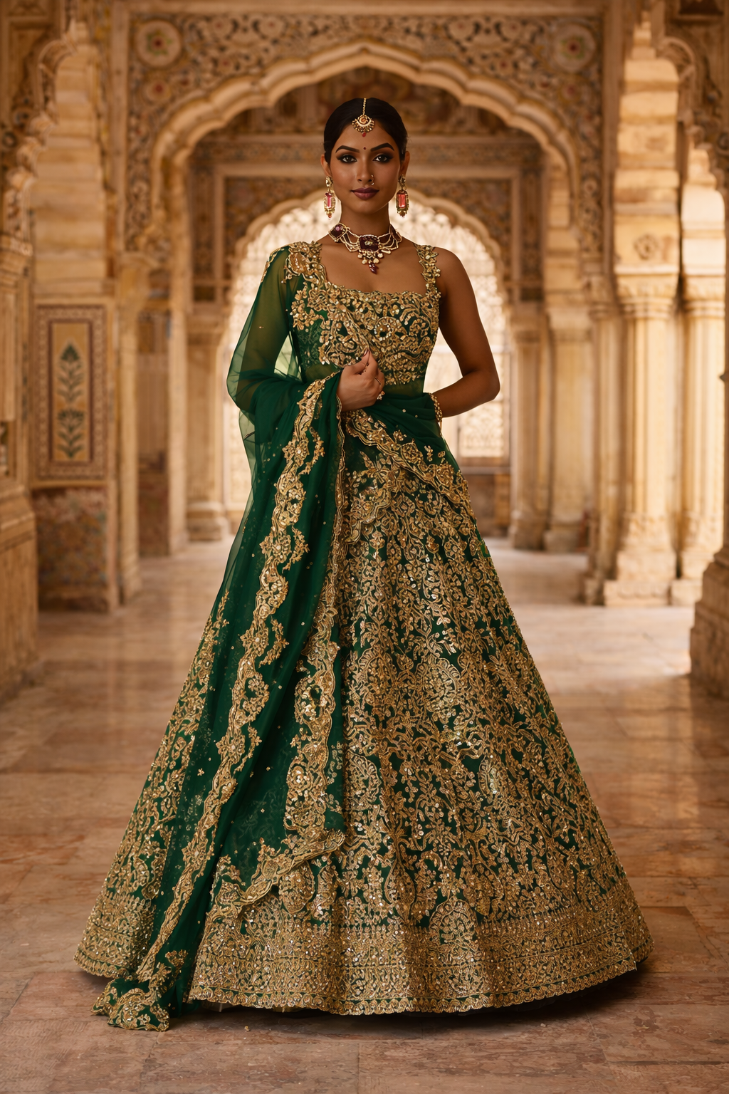Elegant Rajnandini Lehenga by Kathaa, featuring intricate embroidery and vibrant royal design for weddings and celebrations.
