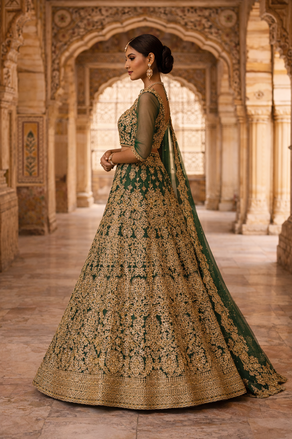 Elegant Rajnandini Lehenga by Kathaa, featuring intricate embroidery and rich fabric for a royal wedding look.