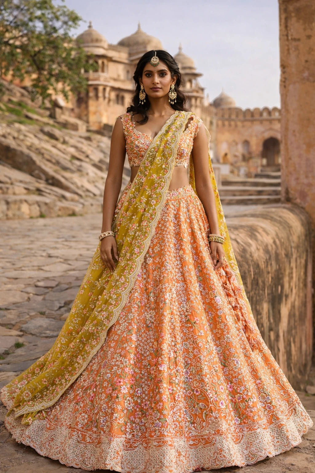 Elegant Rochika Lehenga Set by Kathaa, featuring intricate embroidery, traditional design, perfect for weddings and festive occasions.