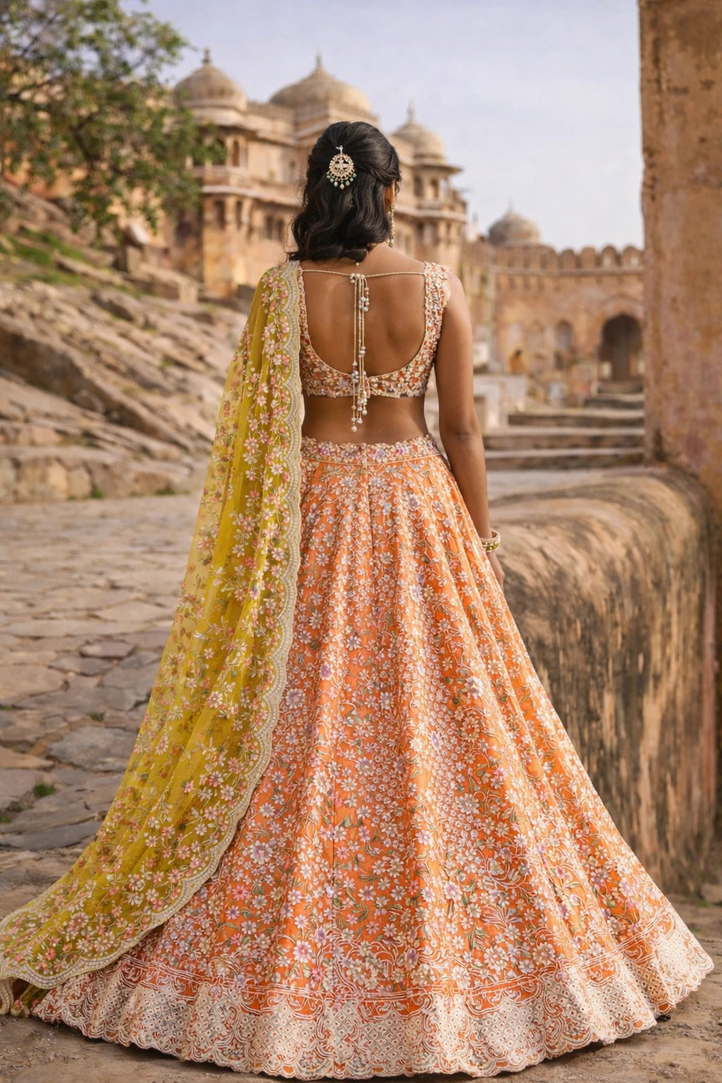 Elegant Rochika lehenga set by Kathaa featuring intricate embroidery, vibrant colors, and traditional design for weddings and festivals.