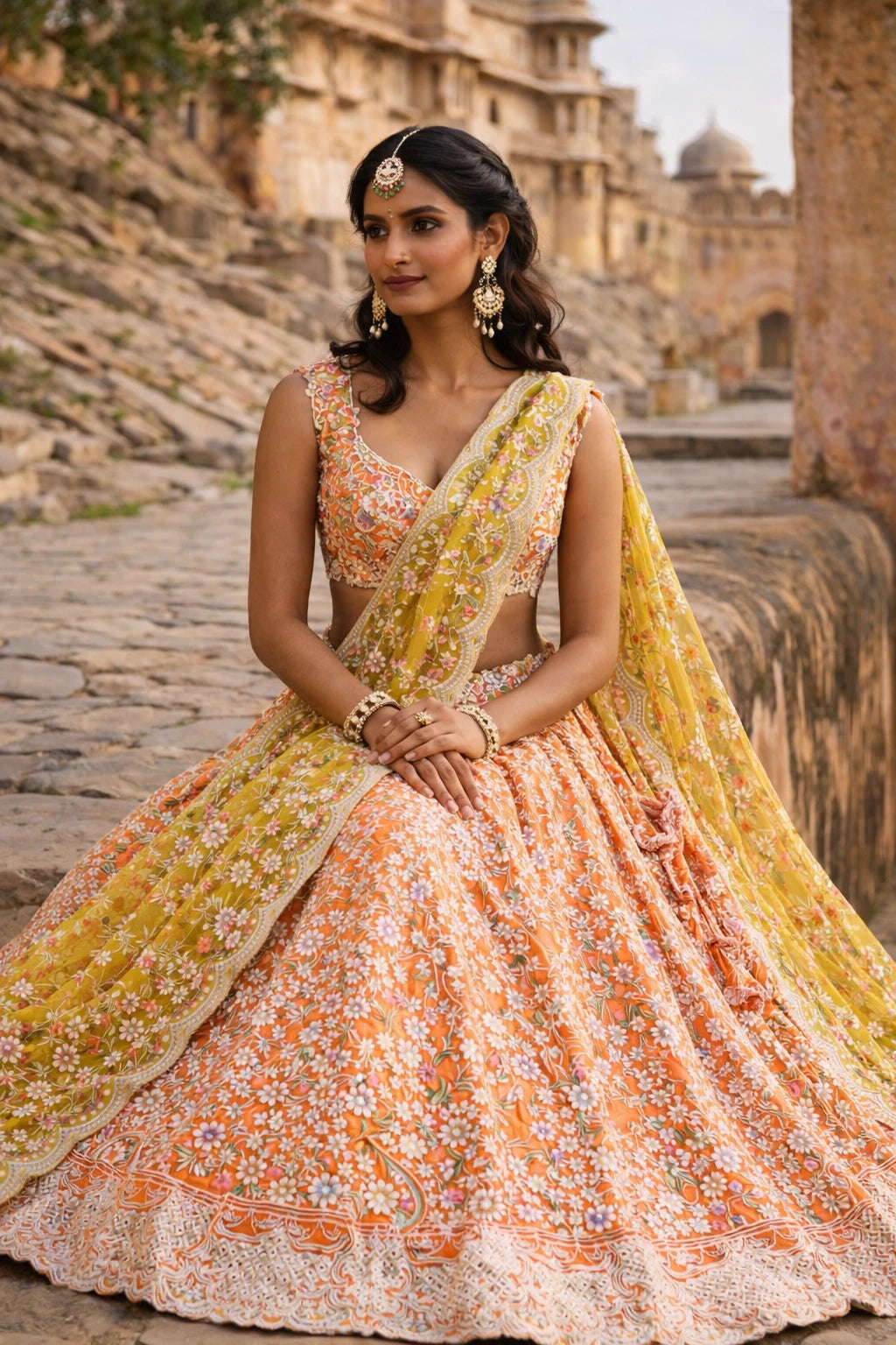 Elegant Rochika lehenga set by Kathaa featuring intricate embroidery, vibrant colors, and traditional design for weddings and festivities.