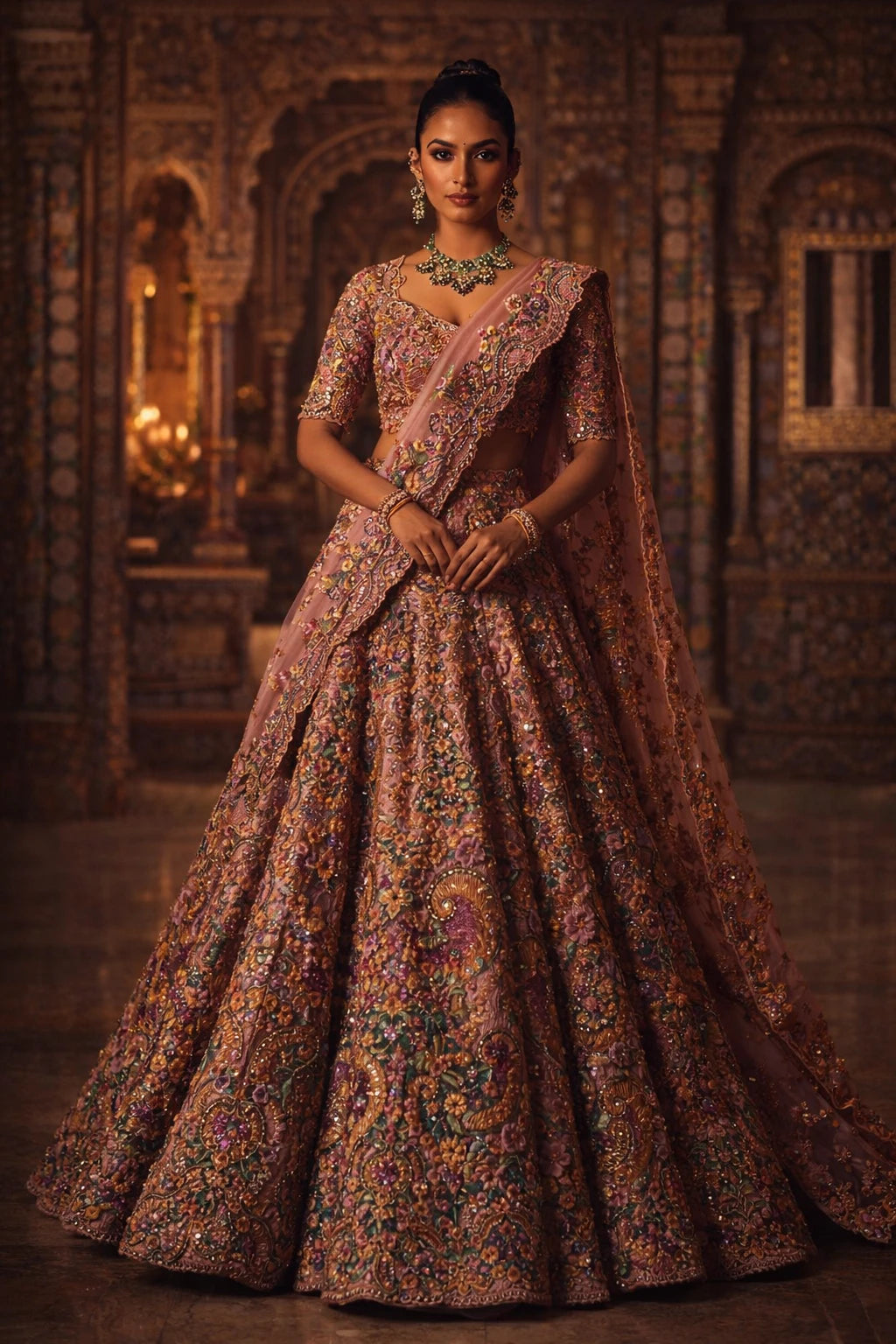 Elegant Rajsi Kathaa Lehenga Set by Kathaa.store featuring intricate embroidery and rich fabric for wedding occasions.