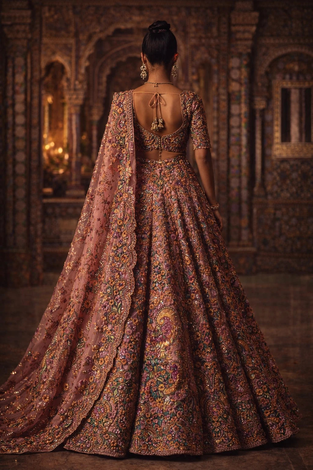 Elegant Rajsi Kathaa lehenga set with intricate embroidery, perfect for weddings and special occasions, by Kathaa.