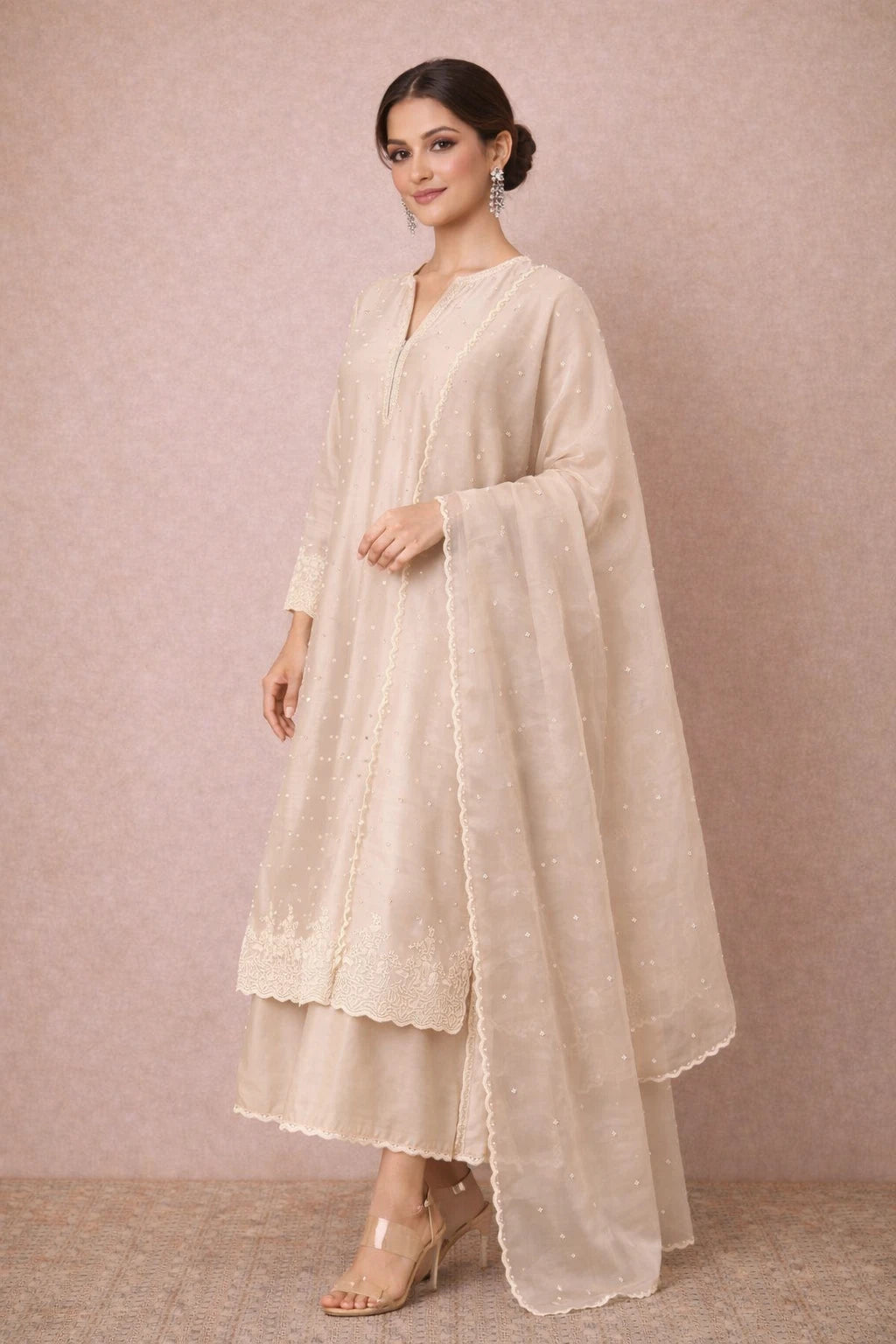 Elegant Viraasat Kurta Set by Kathaa with intricate embroidery, traditional ethnic wear for festive and special occasions.