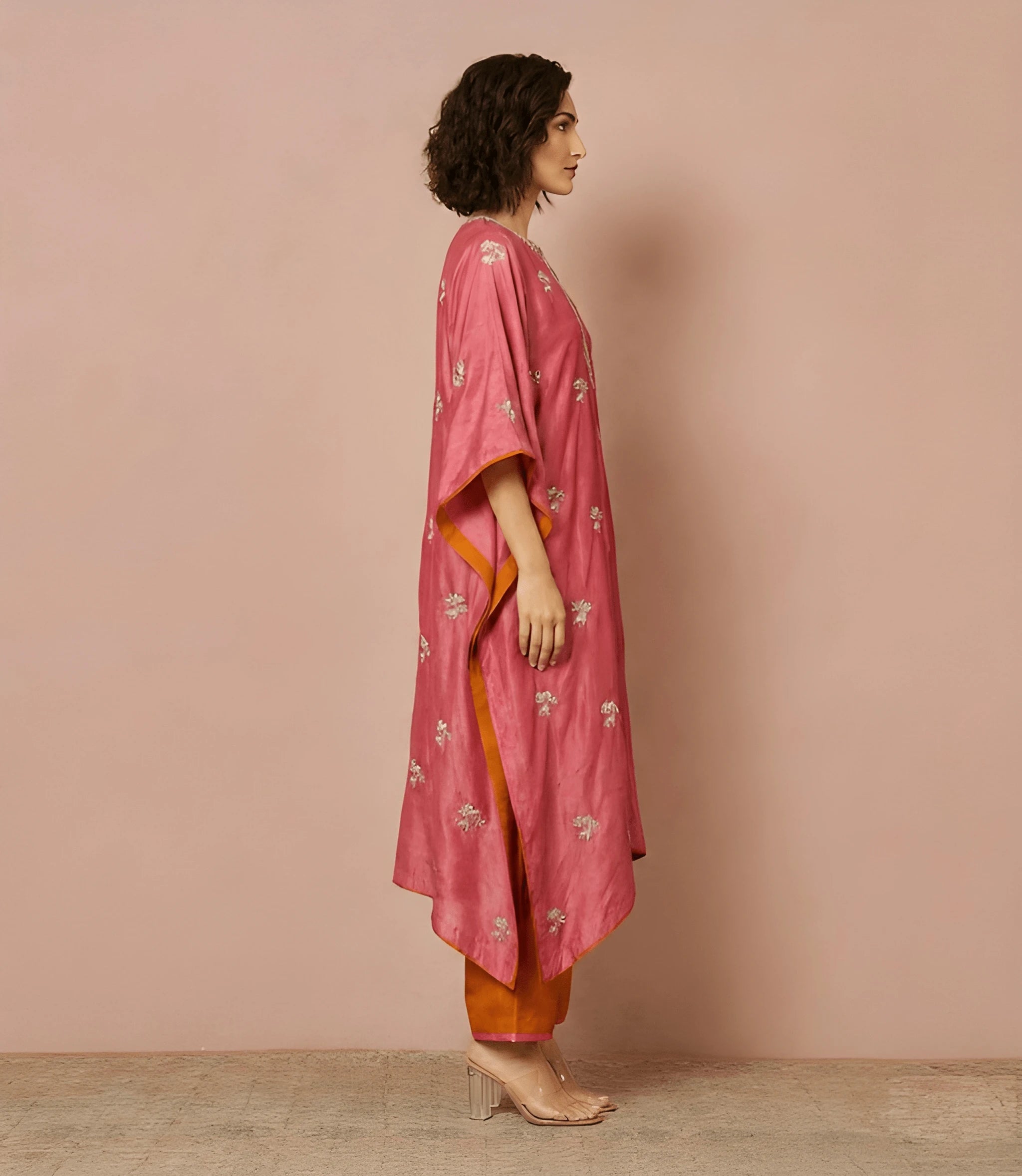 Samirah Kaftan Set – Rose Pink Dupioni Silk Designer Kaftan with Cotton Silk Pants | Kathaa