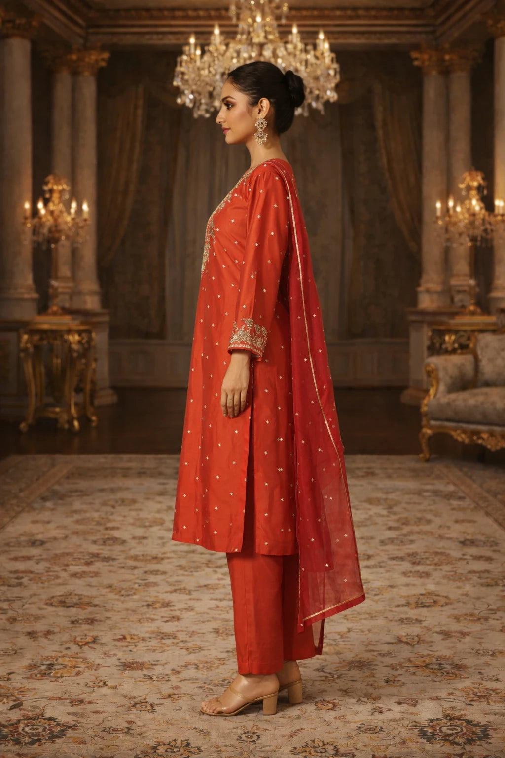 Sindura Kurta Set – Designer Red Festive Kurta Set with Dupatta | Kathaa