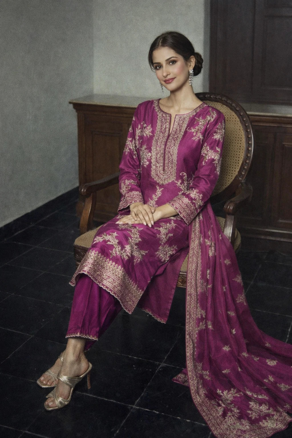 Anvika Kurta Set – Designer Magenta Festive Kurta Set with Dupatta | Kathaa