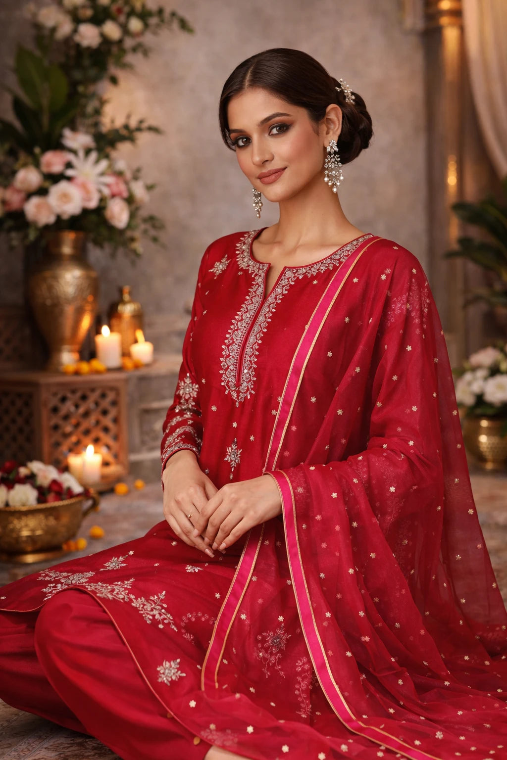 Kumudini Kurta Set – Designer Crimson Pink Festive Kurta Set with Dupatta | Kathaa